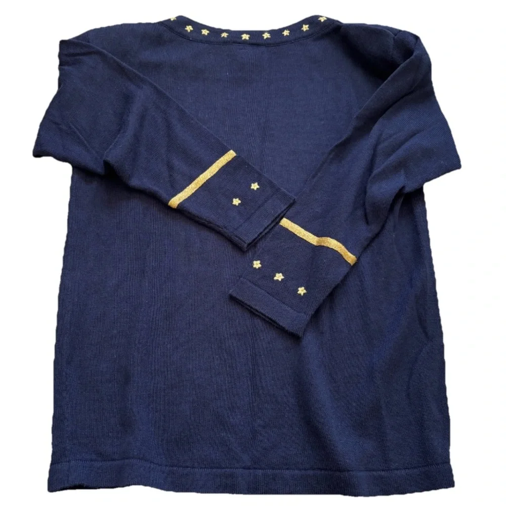 SUZELLE Military Style Navy Long Sleeve Sweater w/ Decorative Accents Nautical - Picture 2 of 7